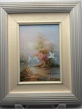 Vtg Original Judy J Thompson Oil Painting Canvas Marsh Florida Everglades Egrets